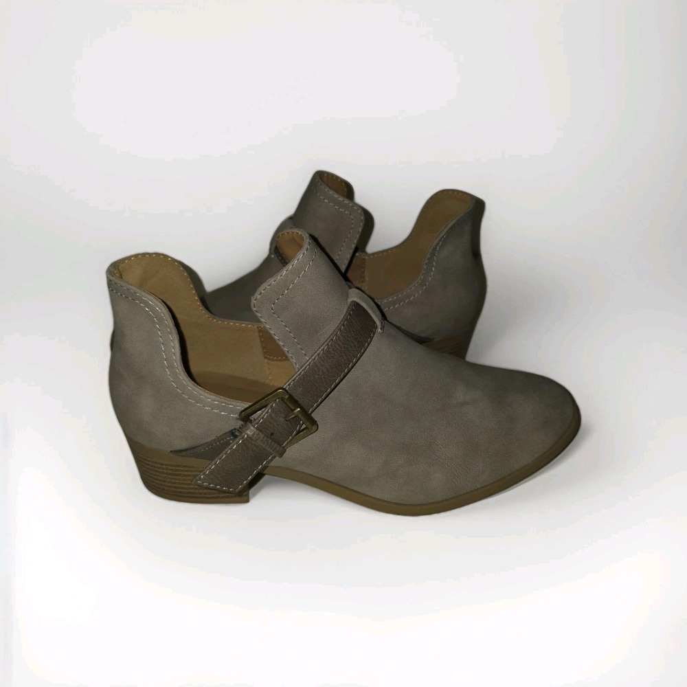 Qupid Taupe Buckle-Accent Cutout Bootie Womens Shoes Taupe Size 10
